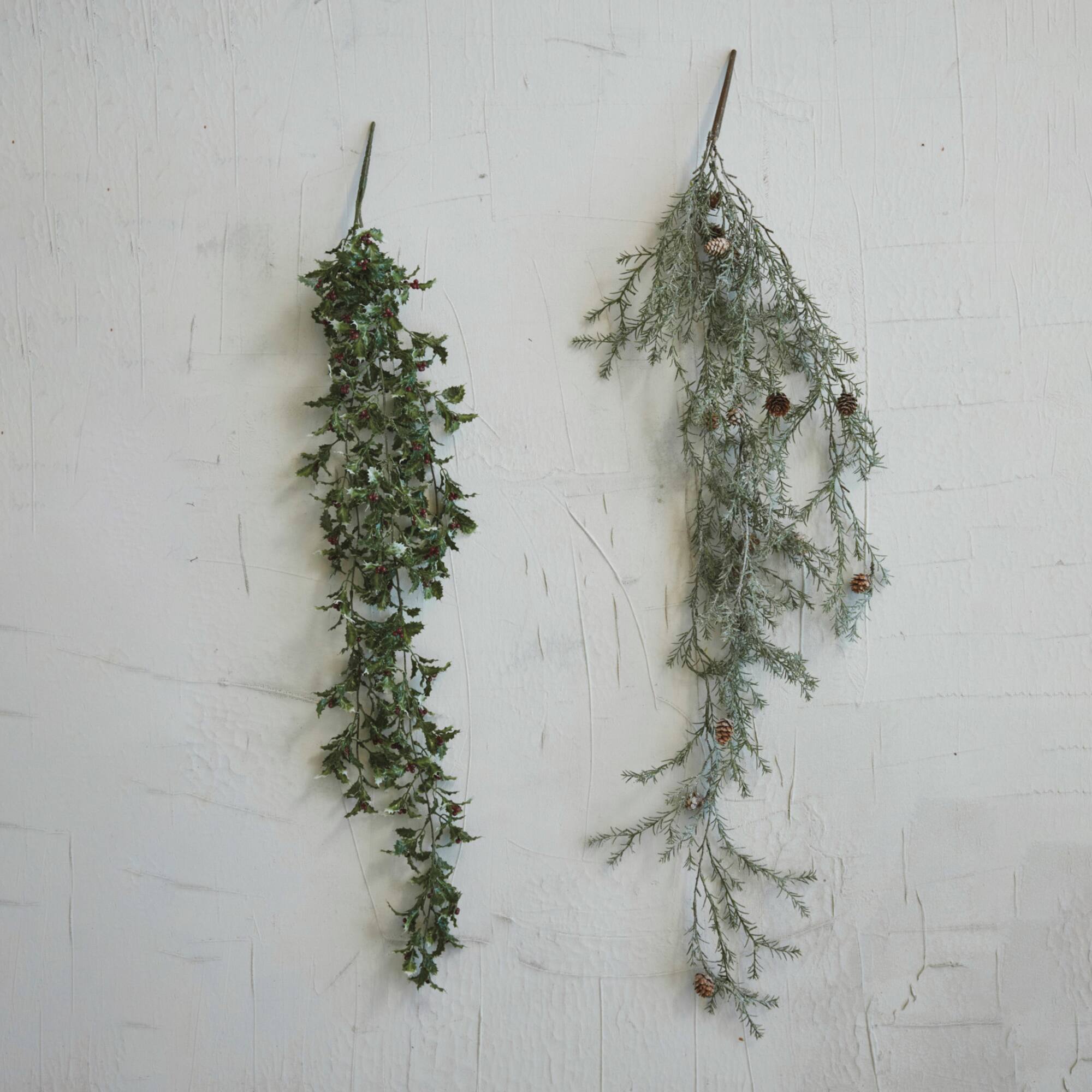 Hello Honey® 43" Frosted Green Faux Pine Hanging Plant with Pinecones